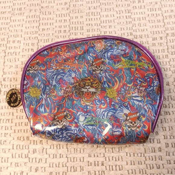 Ed Hardy by Christian Audigier tiger faces multicolor PVC make up pouch - Picture 1 of 14